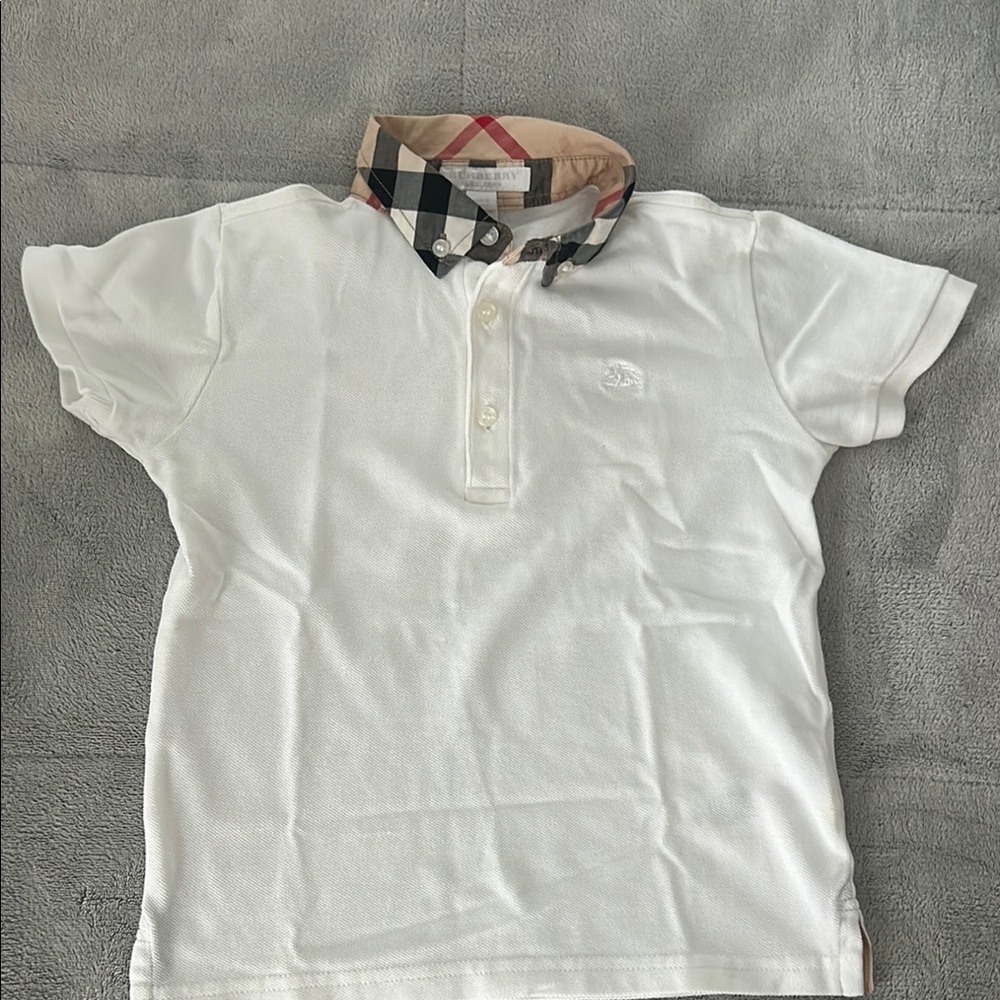 Burberry White and Tan Polo Shirt Classic Design
